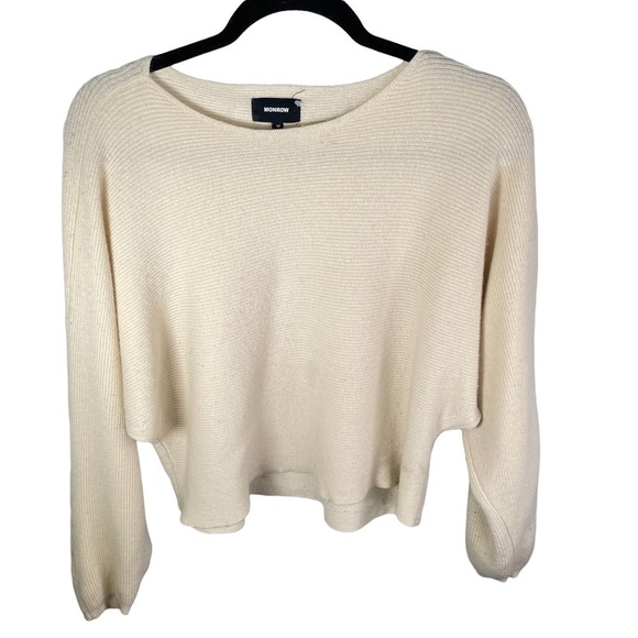 Monrow Womens Ribbed Off-The-Shoulder Wool & Cashmere-Blend Sweater Cream Medium - Picture 1 of 9